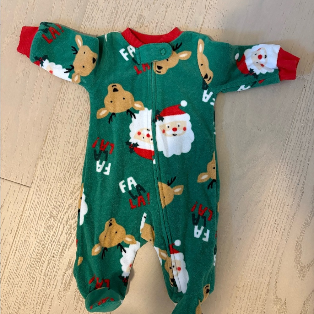 Festive Green Santa and Reindeer Kids One Piece
